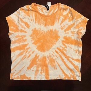 Divided Orange and White Tie-Dye Tee